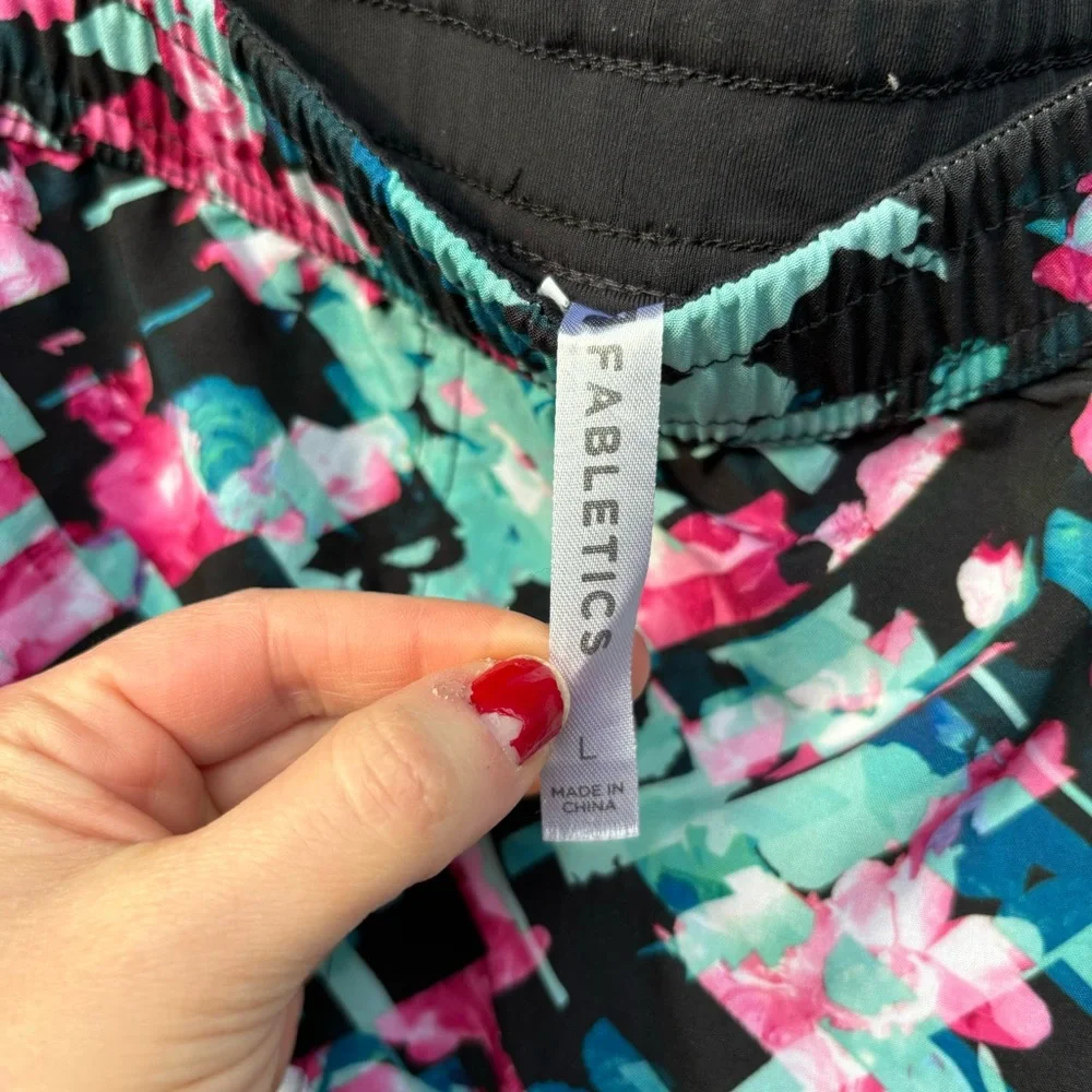 Fabletics Green Pink and Black Floral Athletic Shorts - Picture 3 of 3